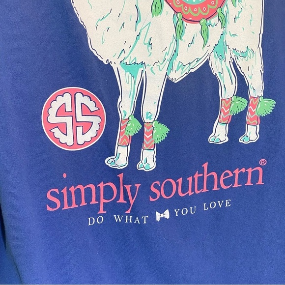 Simply Southern Women's size M Blue Drama Llama Long sleeve crew neck tee Shirt - Picture 6 of 7
